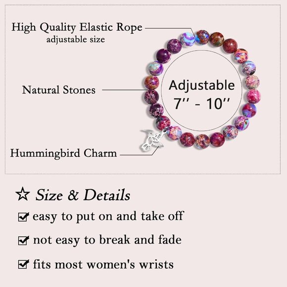 Hummingbird Stone Bracelet Adjustable Resilient Inspirational Gift for Women - Picture 4 of 6